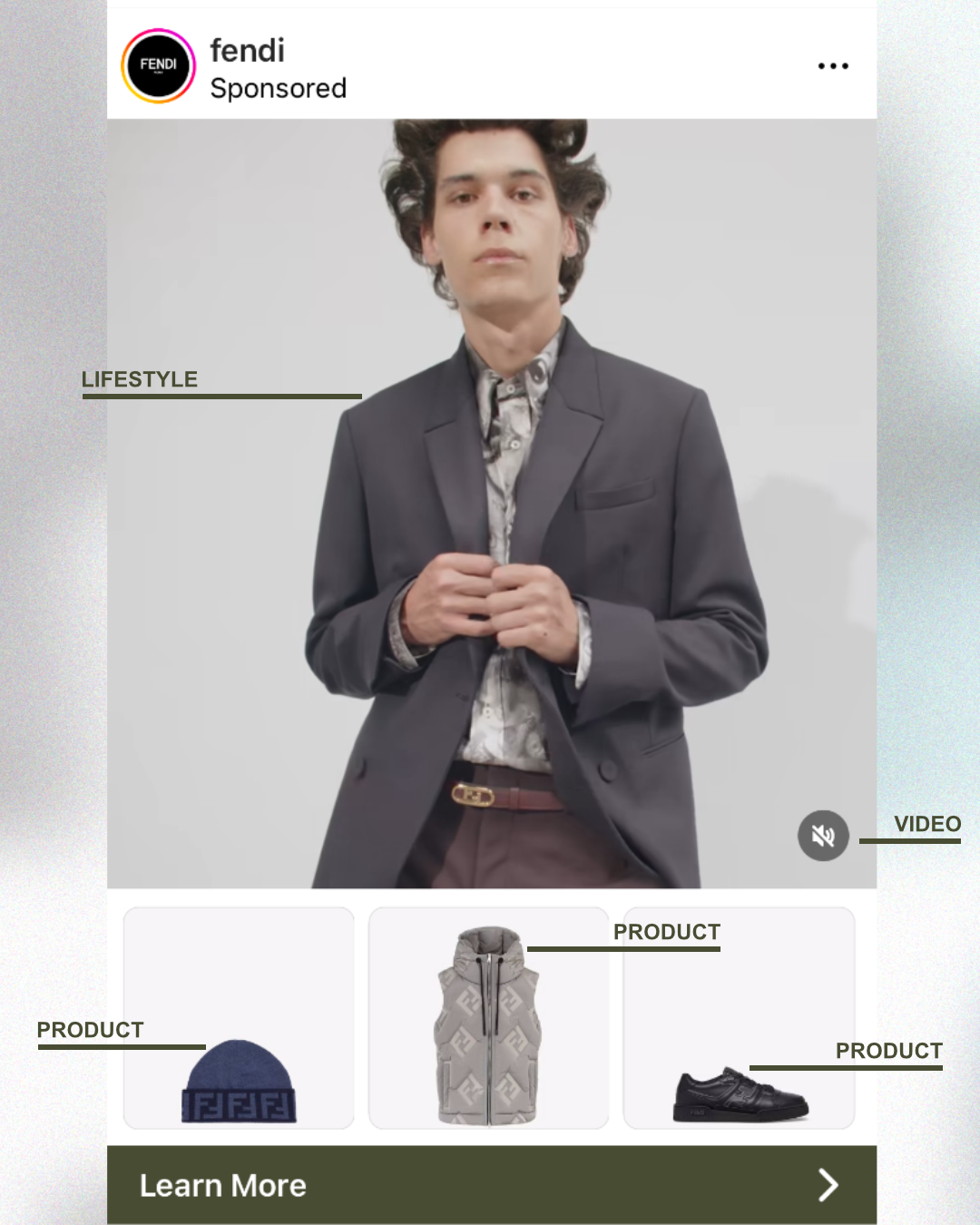 A visual explanation of the 1 over 3 ad formula with a live ad from Fendi.